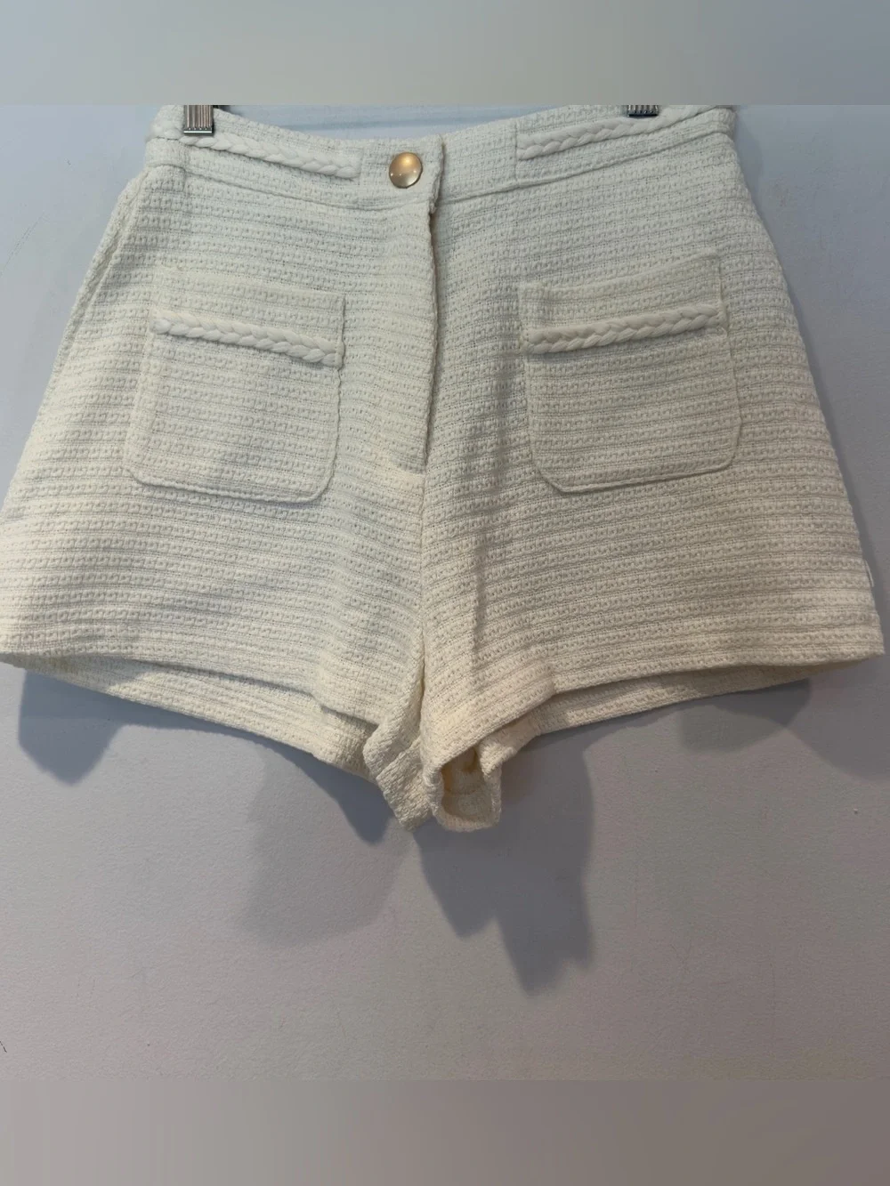 Ecru Adrian Women's Cream Textured High-Rise Shorts - Picture 7 of 9